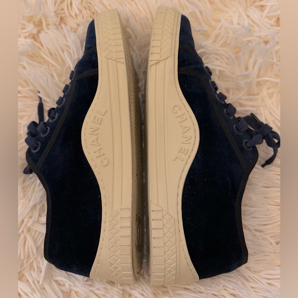 CHANEL Navy and Beige Sneakers